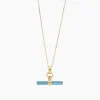 Aquamarine Enamelled Small Gold T-bar on Trace Chain