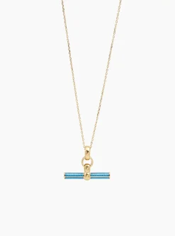 Aquamarine Enamelled Small Gold T-bar on Trace Chain