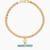 Aquamarine Enamelled Small Gold T-bar on Belcher Bracelet