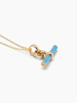 Aquamarine Enamelled Small Gold T-bar on Trace Chain