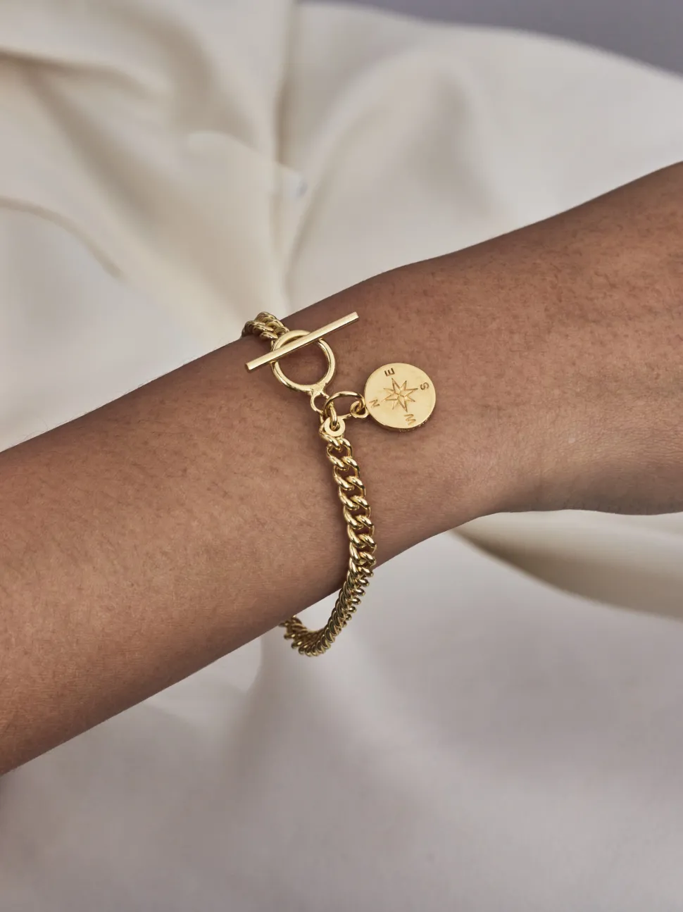 Baby Gold Curb Link Bracelet With Compass