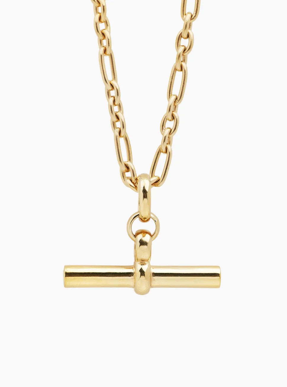 Giant Gold T-Bar On Tiny Watch Chain Necklace