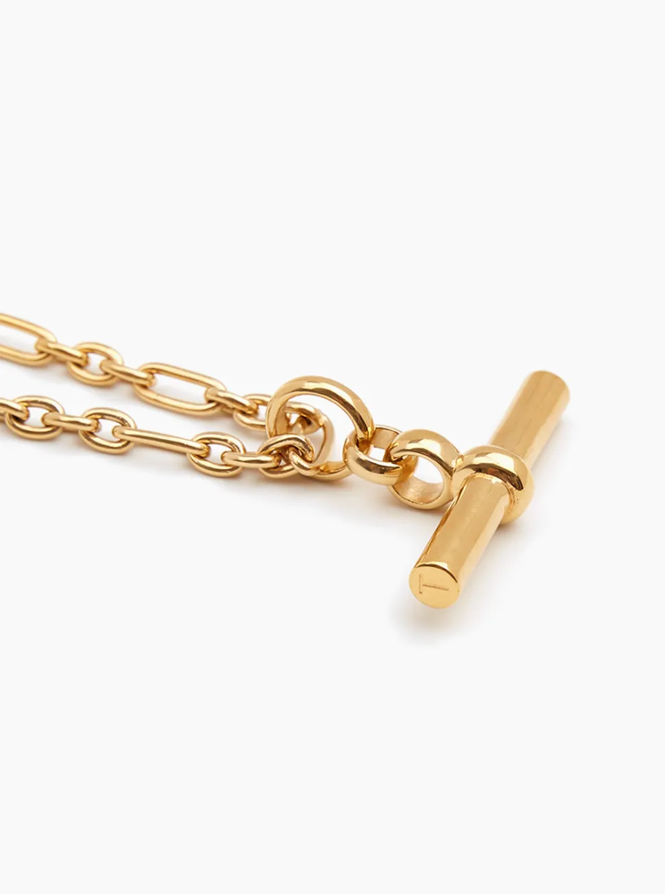 Giant Gold T-Bar On Tiny Watch Chain Necklace