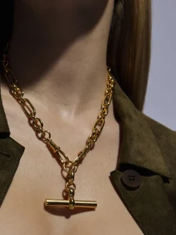 Giant Gold T-bar on Watch Clipt Necklace