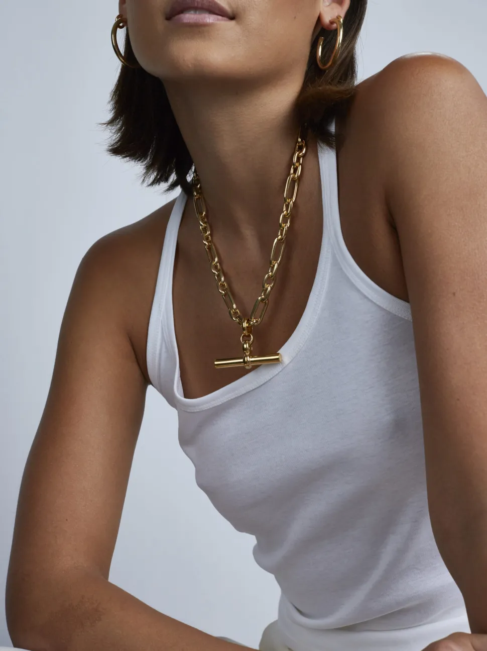 Giant Gold T-Bar Watch Chain Necklace