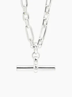 Giant Silver Plated T-Bar Watch Chain Necklace