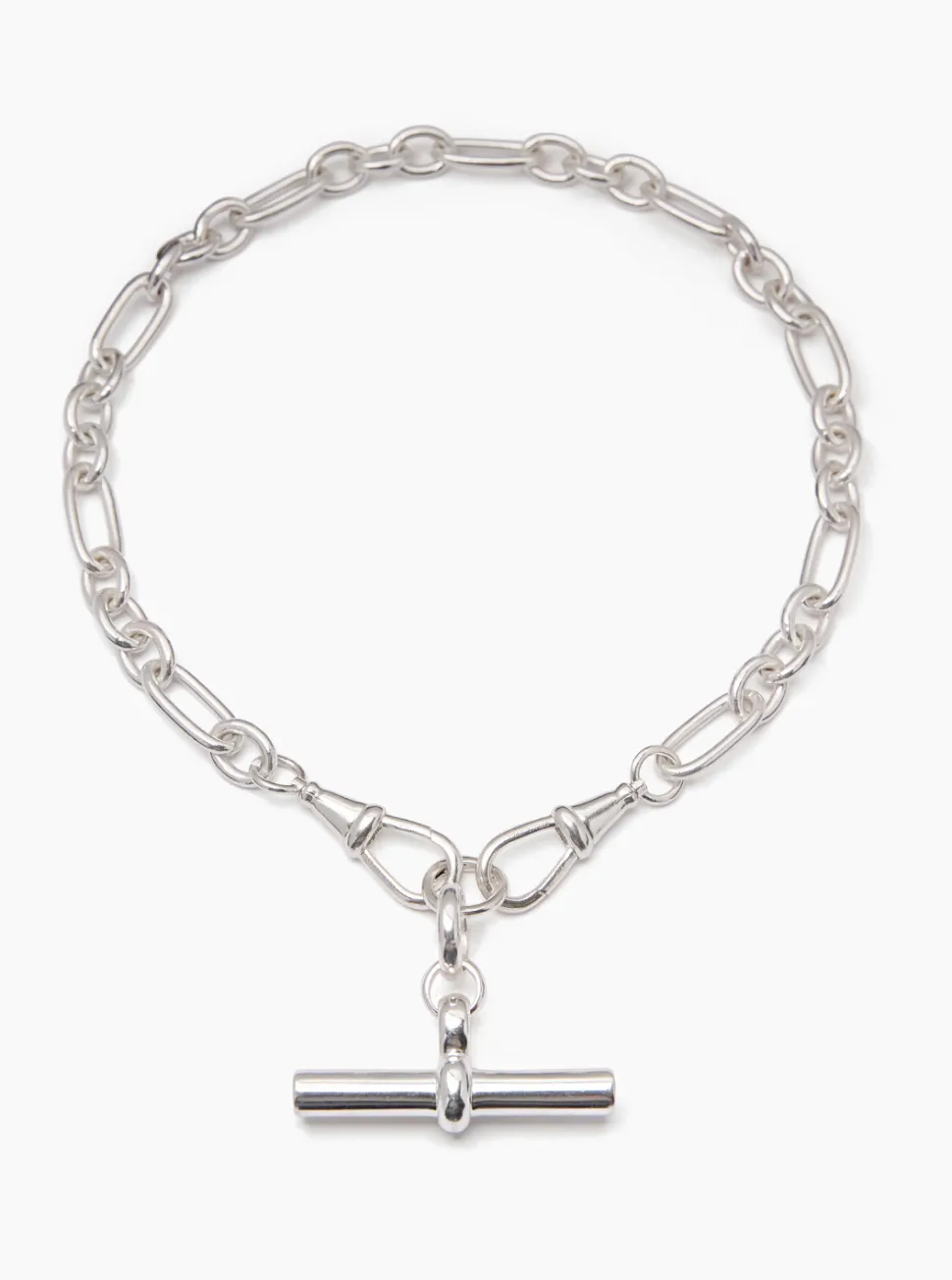 Giant Silver T-bar on Watch Clipt Necklace