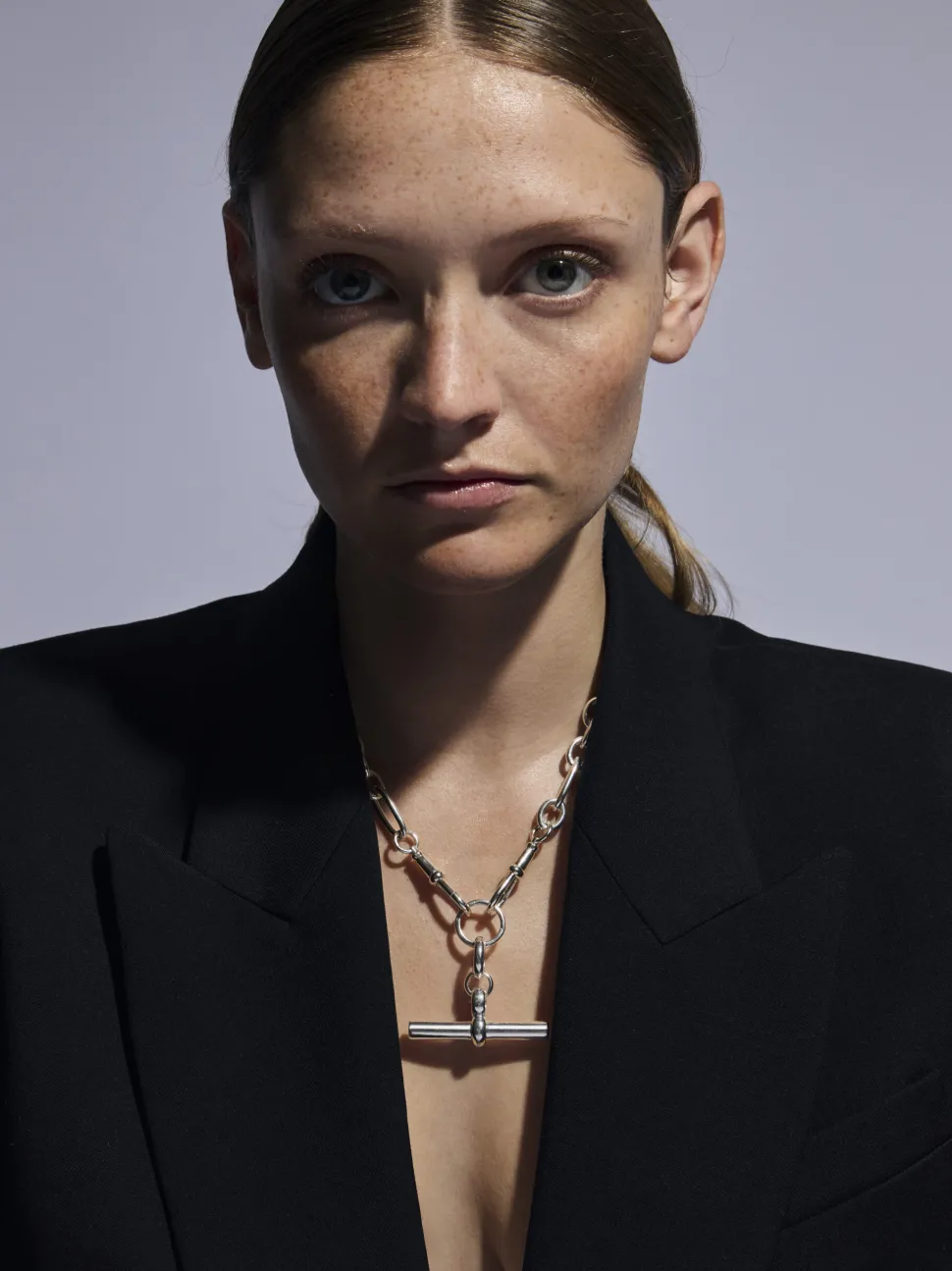 Giant Silver T-bar on Watch Clipt Necklace