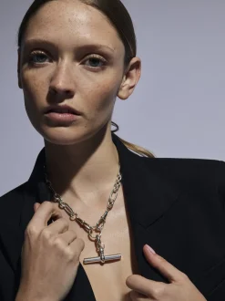 Giant Silver T-bar on Watch Clipt Necklace