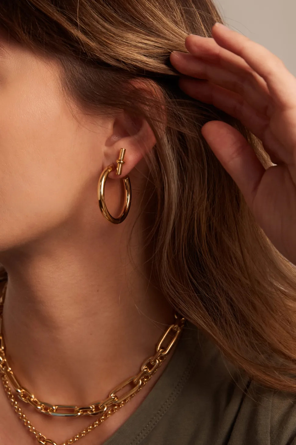 Gold T-Bar Stud Earrings