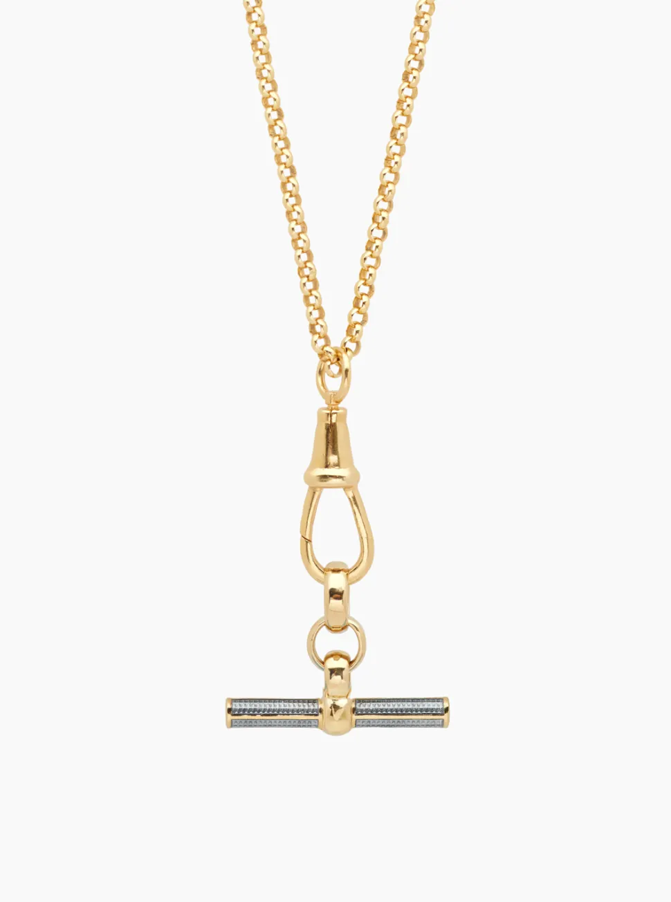 Grey Enamelled Gold T-bar on Belcher Clip Necklace