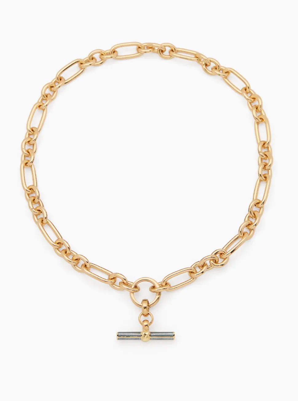 Grey Enamelled Small Gold T-bar on Clipt Watch Chain Necklace
