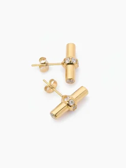 Jewelled Gold T-Bar Stud Earrings