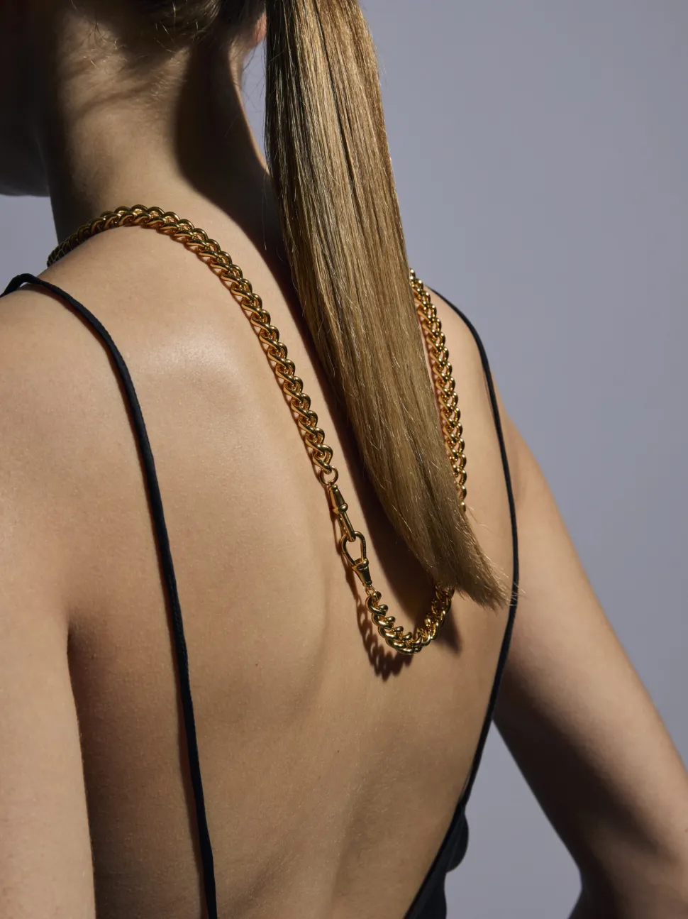 Large Gold Curb Clipt Necklace