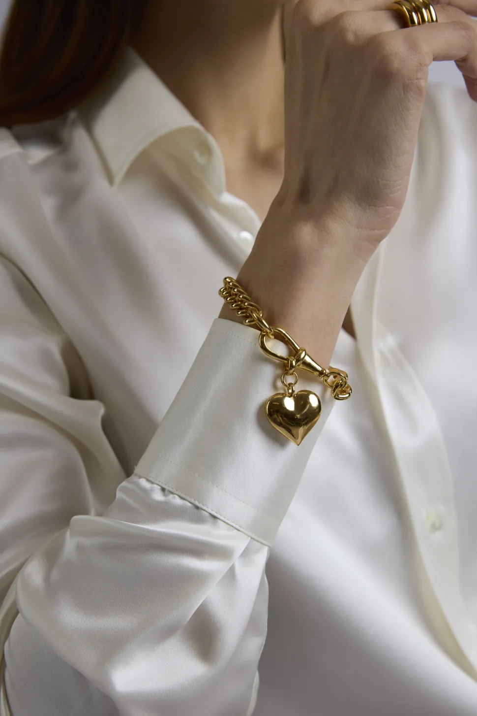 Large Gold Heart on Large Gold Curb Clip Bracelet