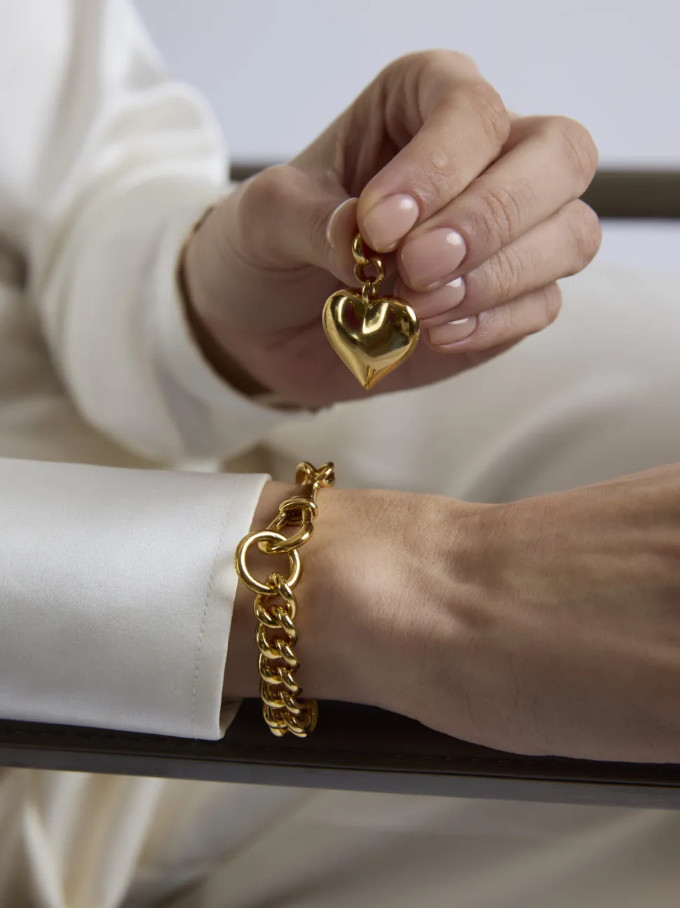 Large Gold Heart on Large Gold Curb Clip Bracelet