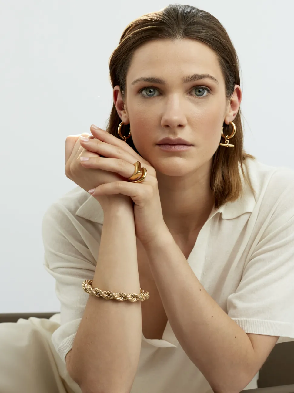 Large Gold T-Bar Earrings