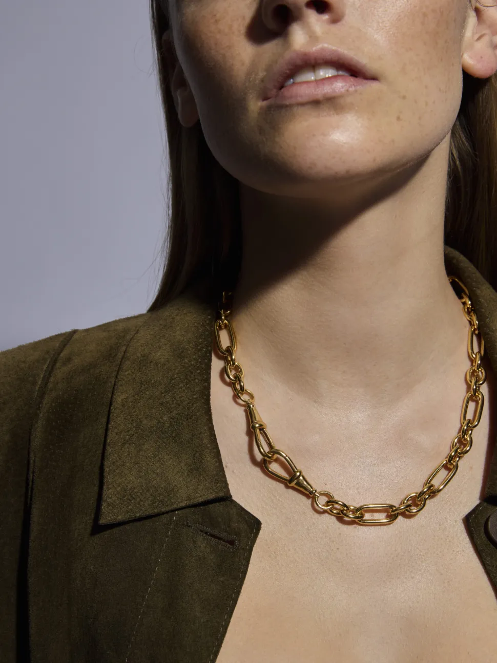 Large Gold Watch Clipt Necklace