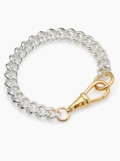 Large Silver and Gold Curb Clipt Bracelet