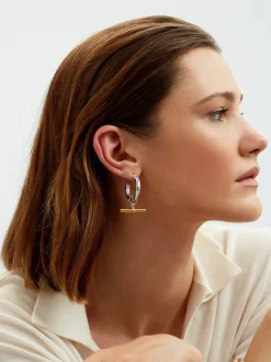 Large Silver and Gold T-Bar Earrings