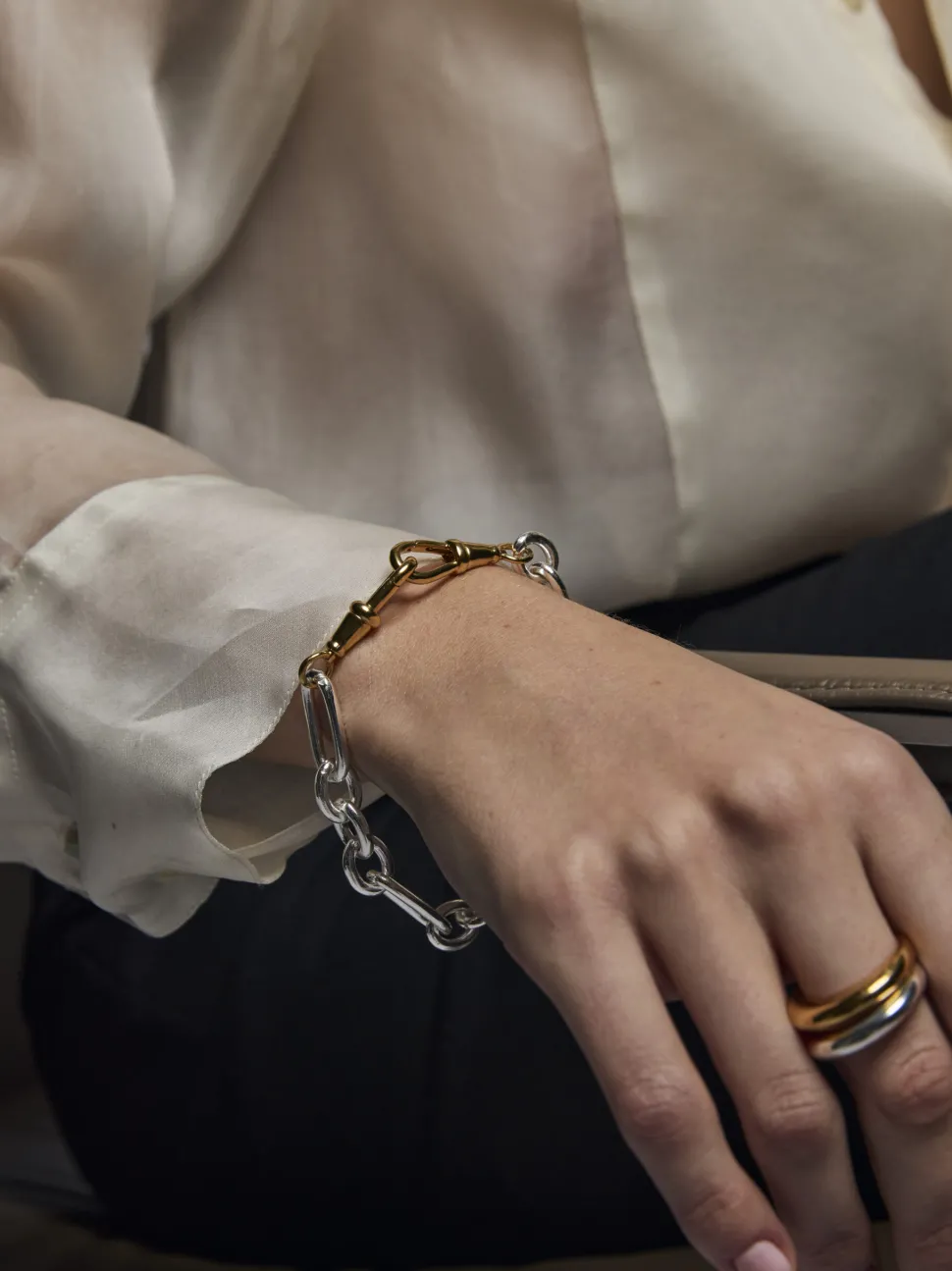 Large Silver and Gold Watch Double Clipt Bracelet