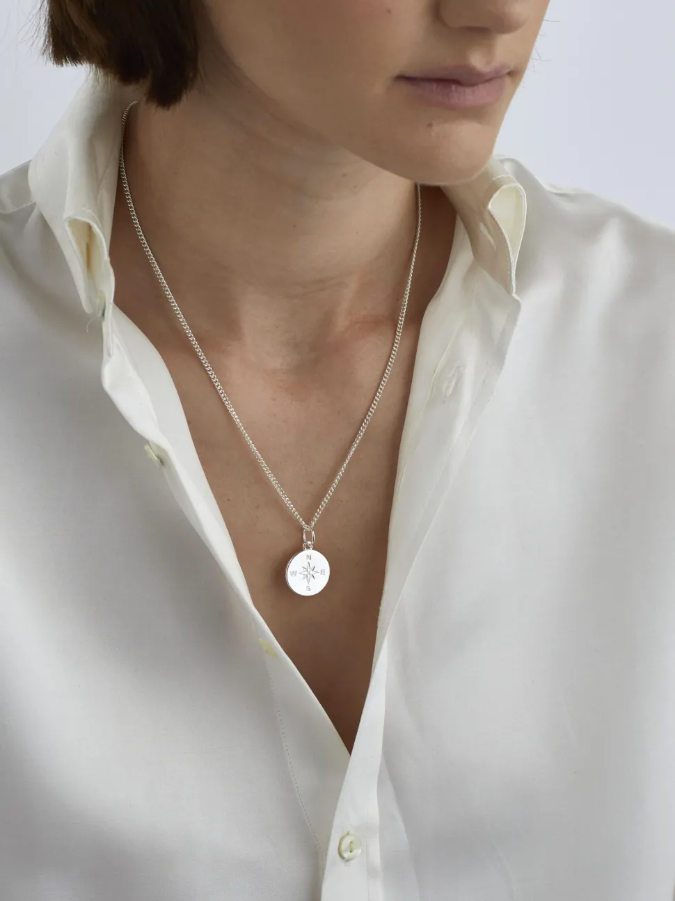 Large Silver Compass Necklace