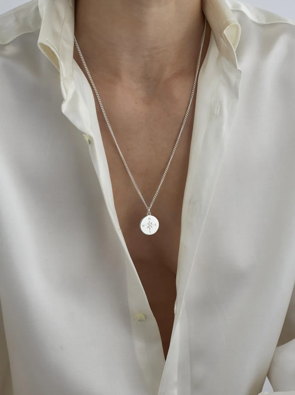 Large Silver Compass Necklace