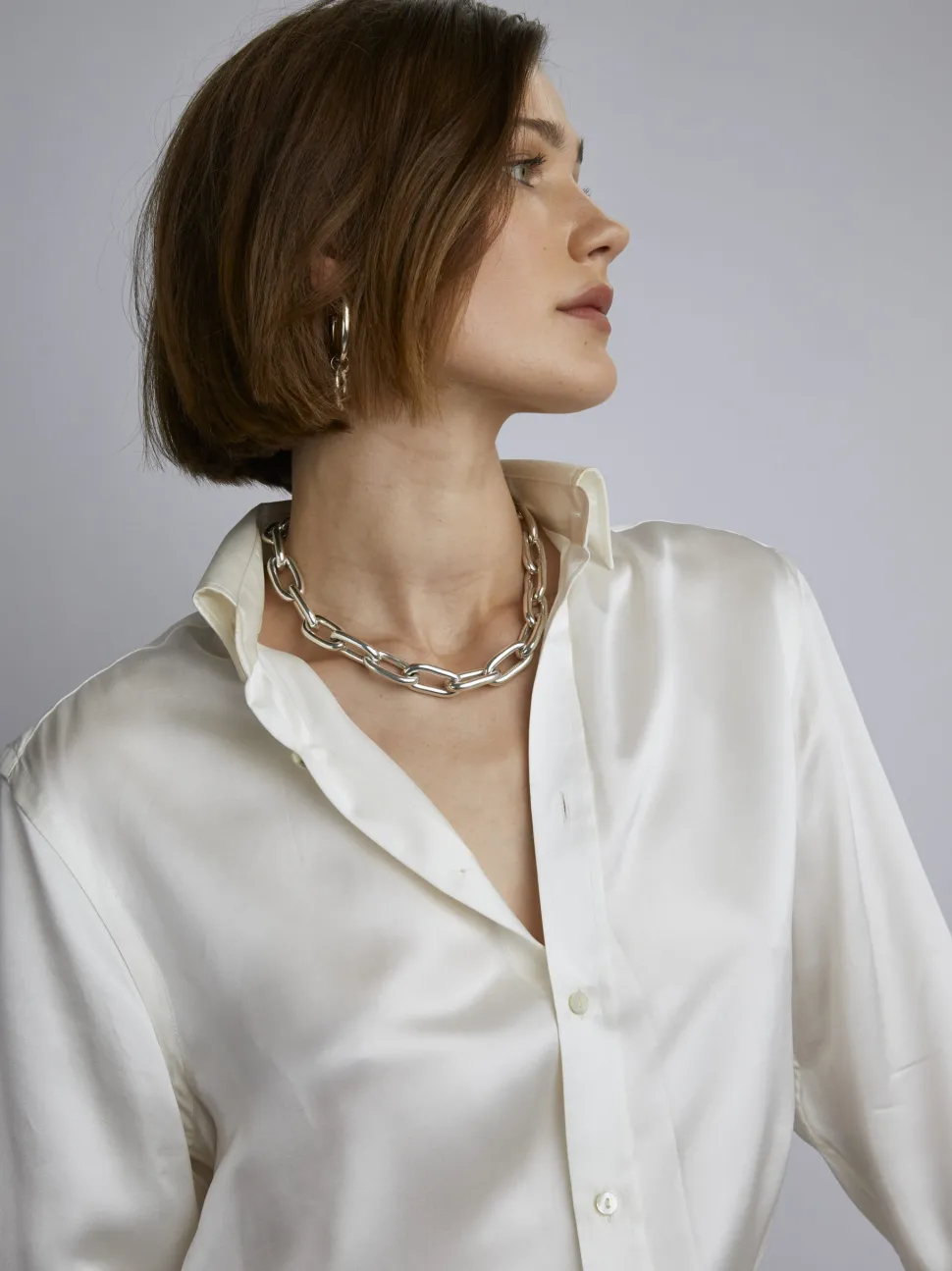 Large Silver Oval Link Necklace