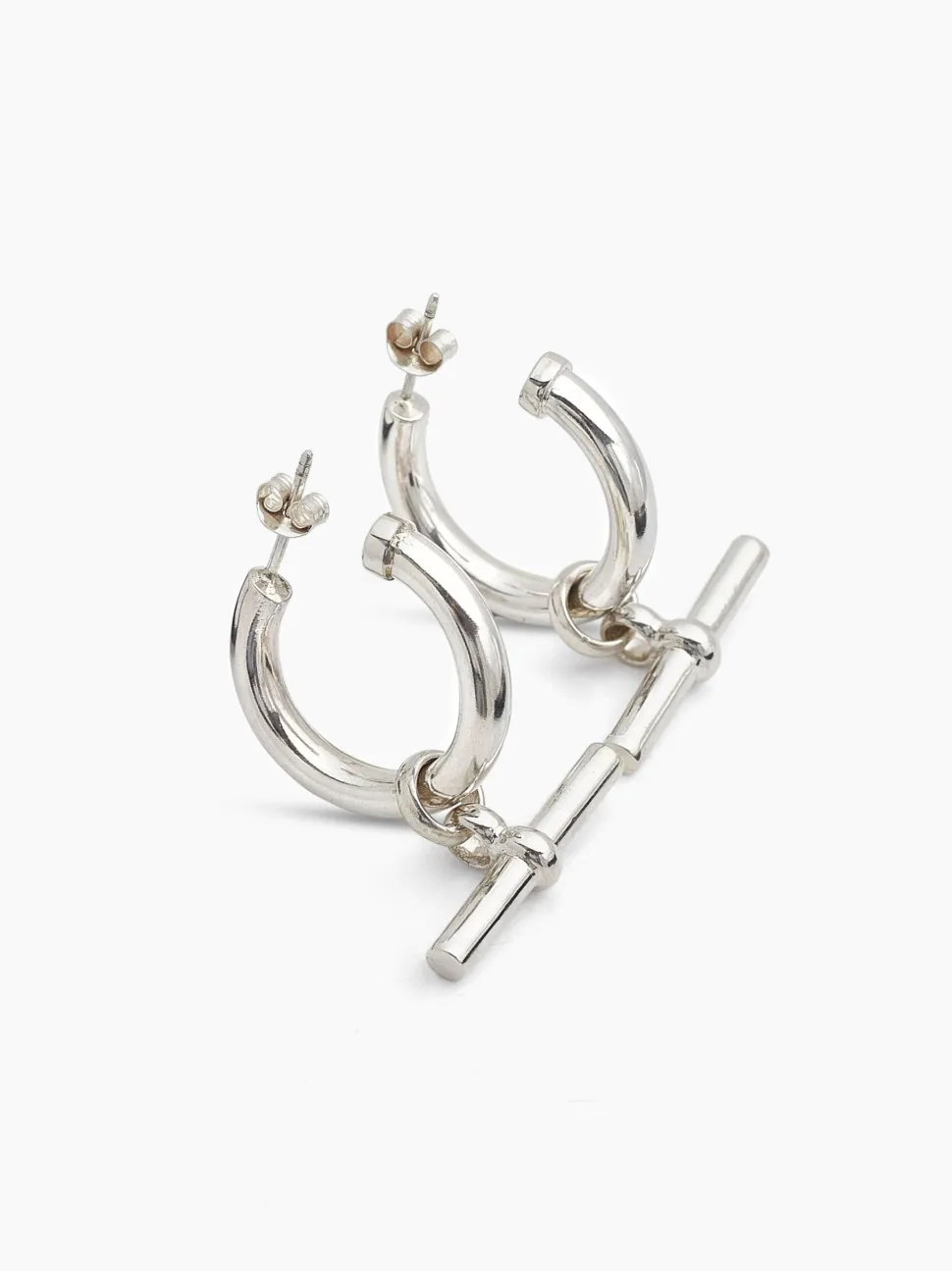Large Silver T-Bar Earrings
