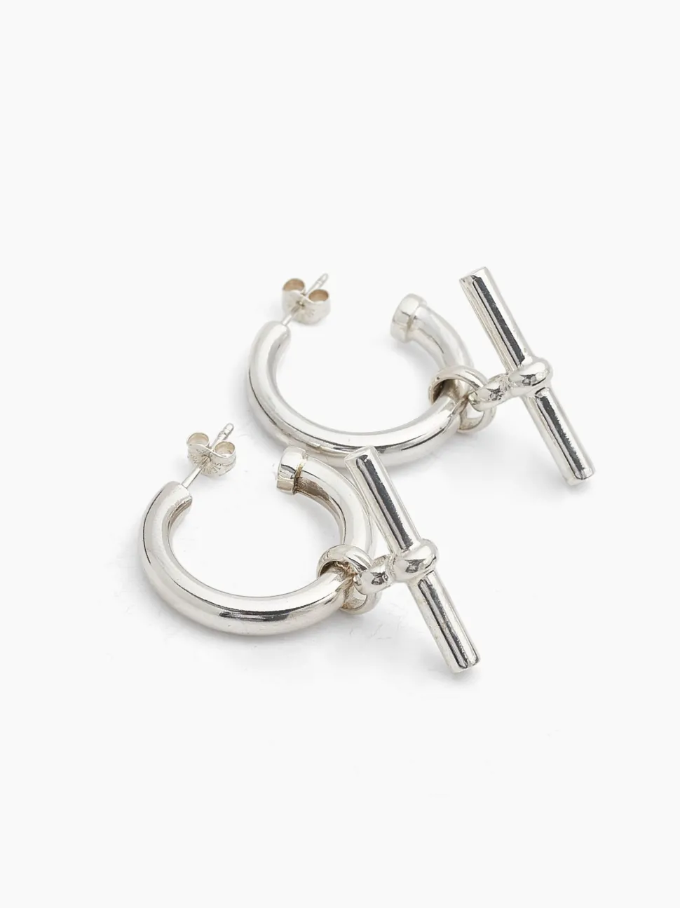 Large Silver T-Bar Earrings