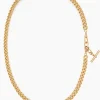 Medium Gold T-Bar on Long Large Gold Curb Clipt Necklace