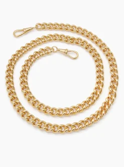 Medium Gold T-Bar on Long Large Gold Curb Clipt Necklace