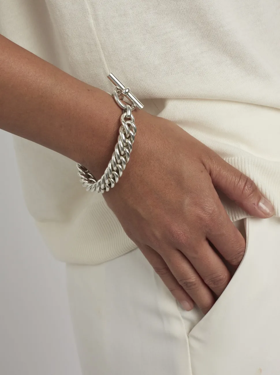 Medium Silver Curb Linked Bracelet