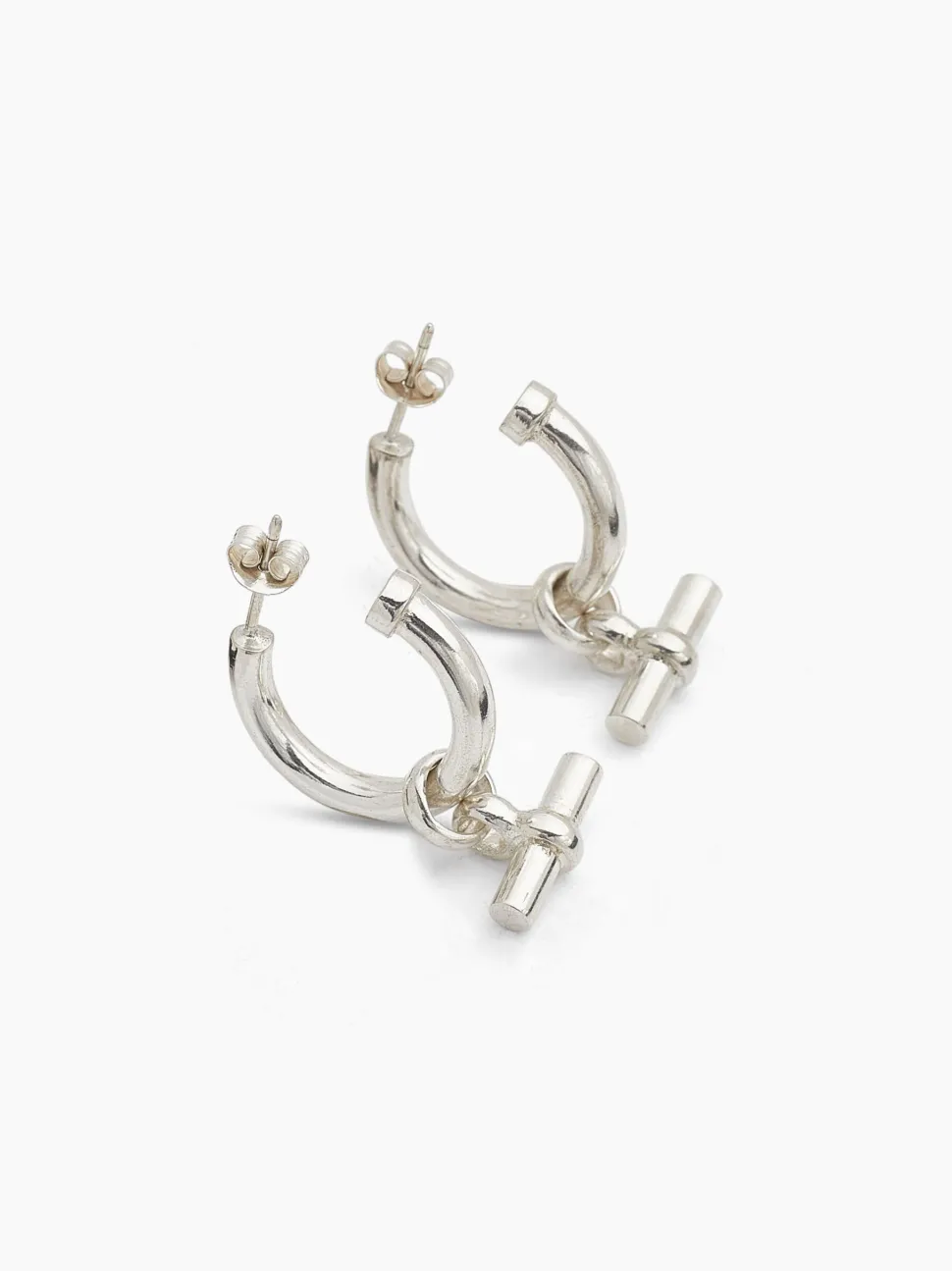 Medium Silver T-Bar Earrings