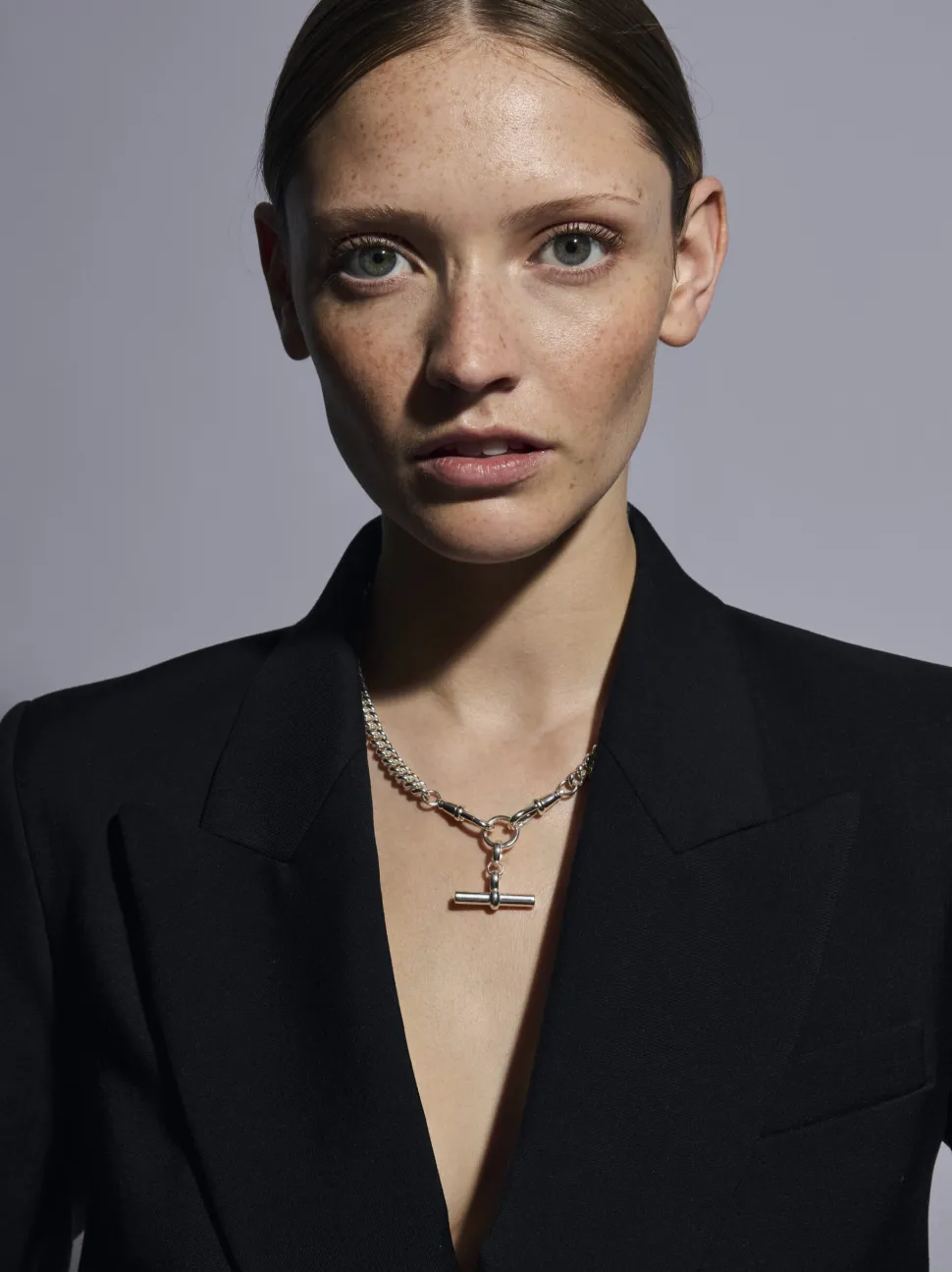 Medium Silver T-bar on Medium Curb Clipt Necklace