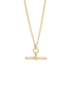 Men's Gold T-Bar On Fine Curb Chain