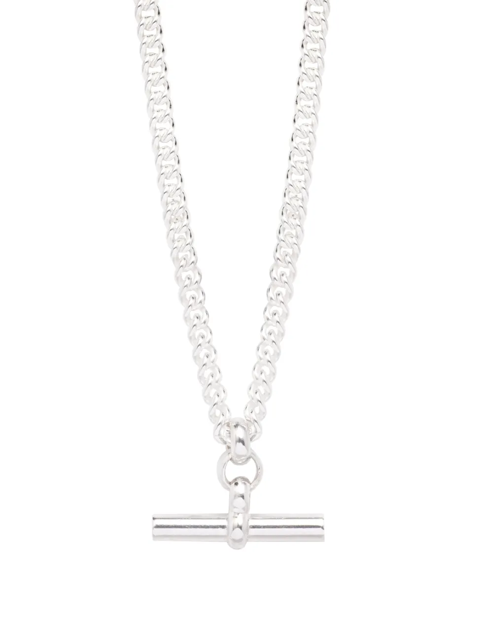 Men's Solid Sterling Silver Chunky T-Bar Curb Link Necklace