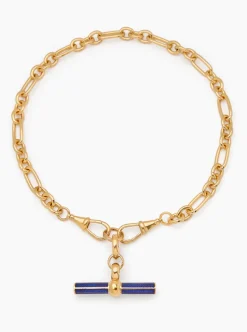Navy Enamelled Giant Gold T-bar on Watch Clipt Necklace