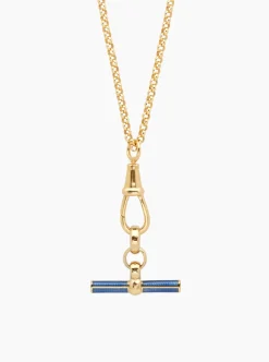 Navy Enamelled Gold T-bar on Belcher Clipt Necklace