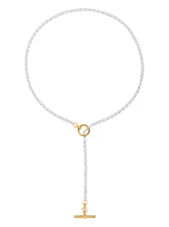 Short Silver and Gold Lariat Necklace