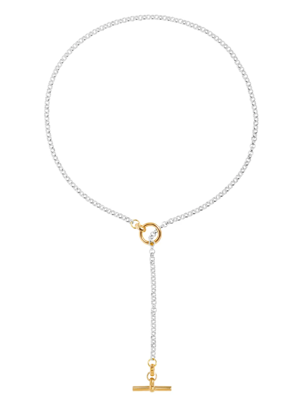 Short Silver and Gold Lariat Necklace