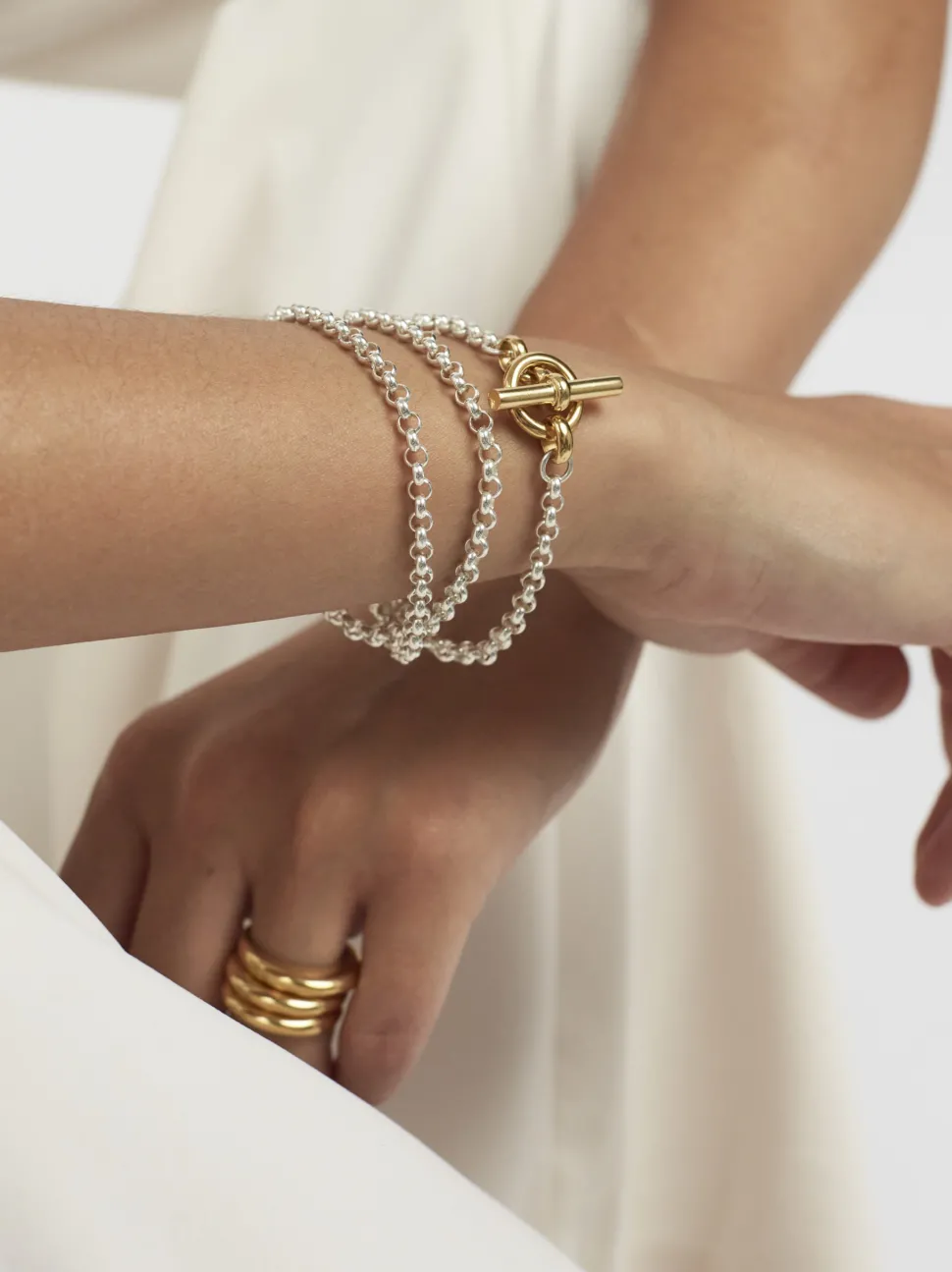Short Silver and Gold Lariat Necklace