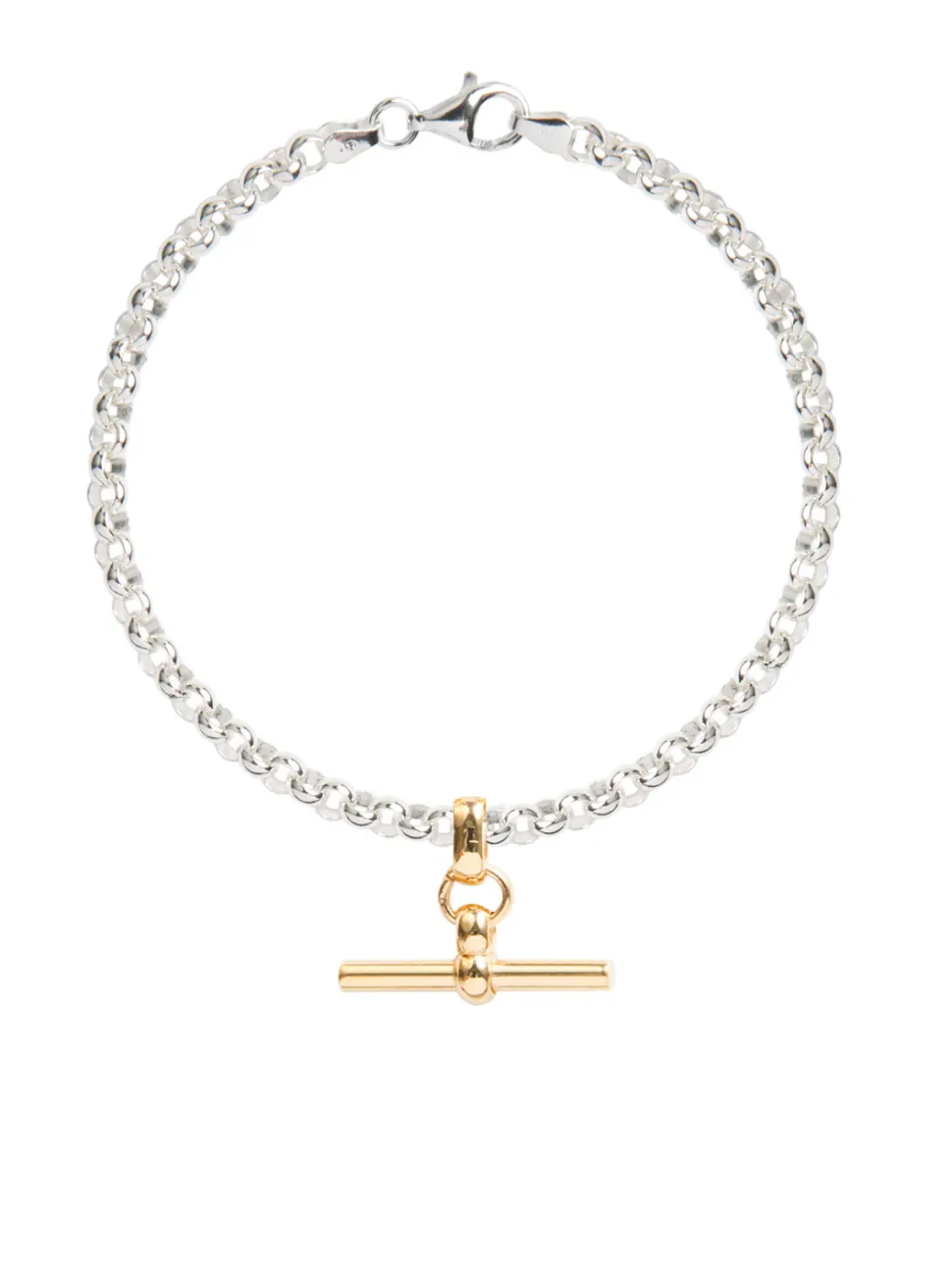 Silver Belcher Bracelet With Gold T-Bar