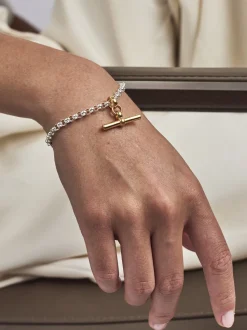 Silver Belcher Bracelet With Gold T-Bar