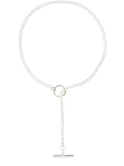 Silver Curb Chain Lariat Necklace