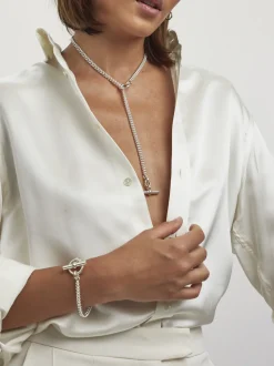 Silver Curb Chain Lariat Necklace