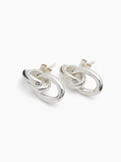 Silver Double Link Stud Earrings
