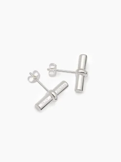 Silver T-Bar Stud Earrings
