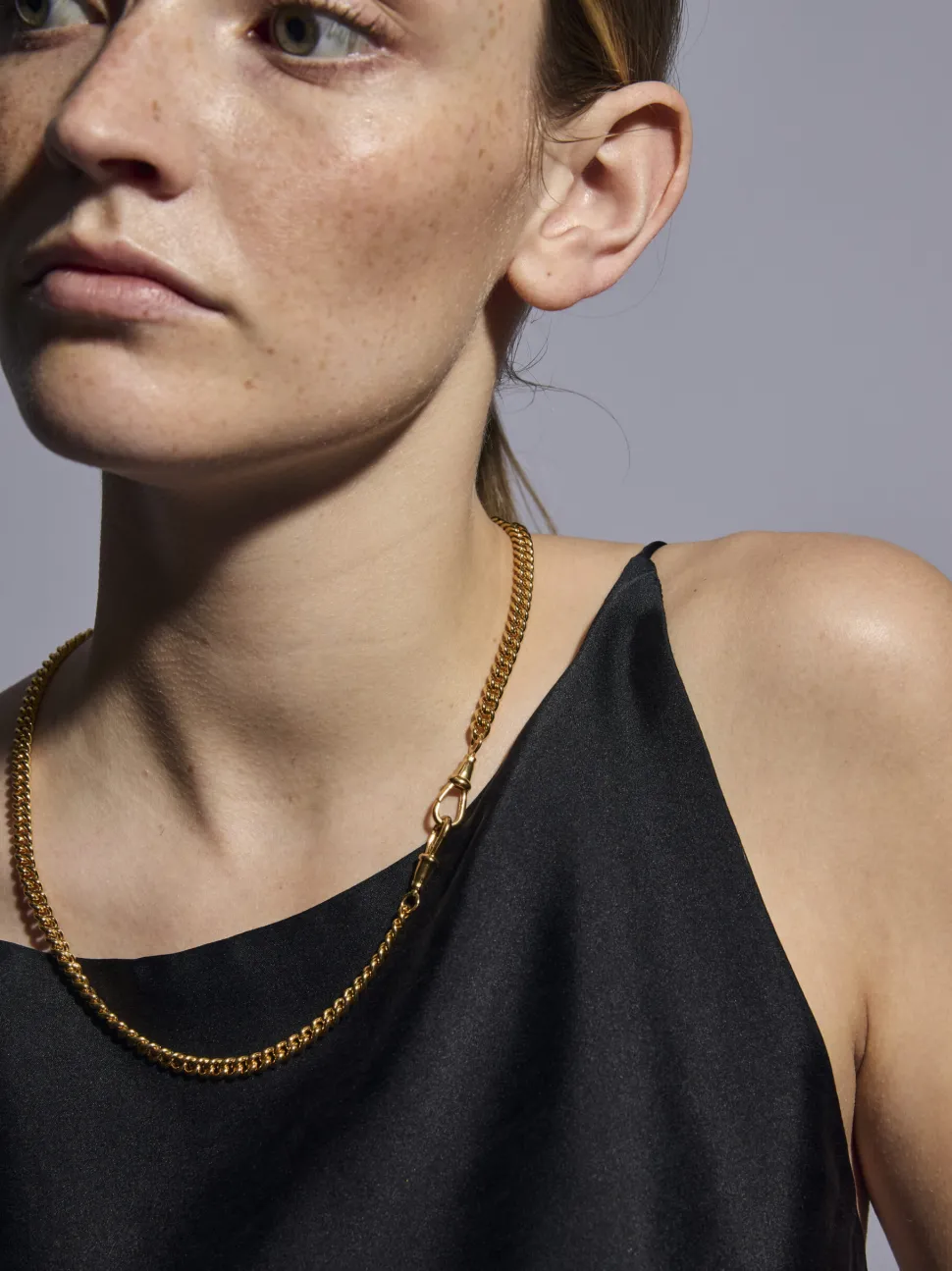Slim Gold Curb Clipt Necklace