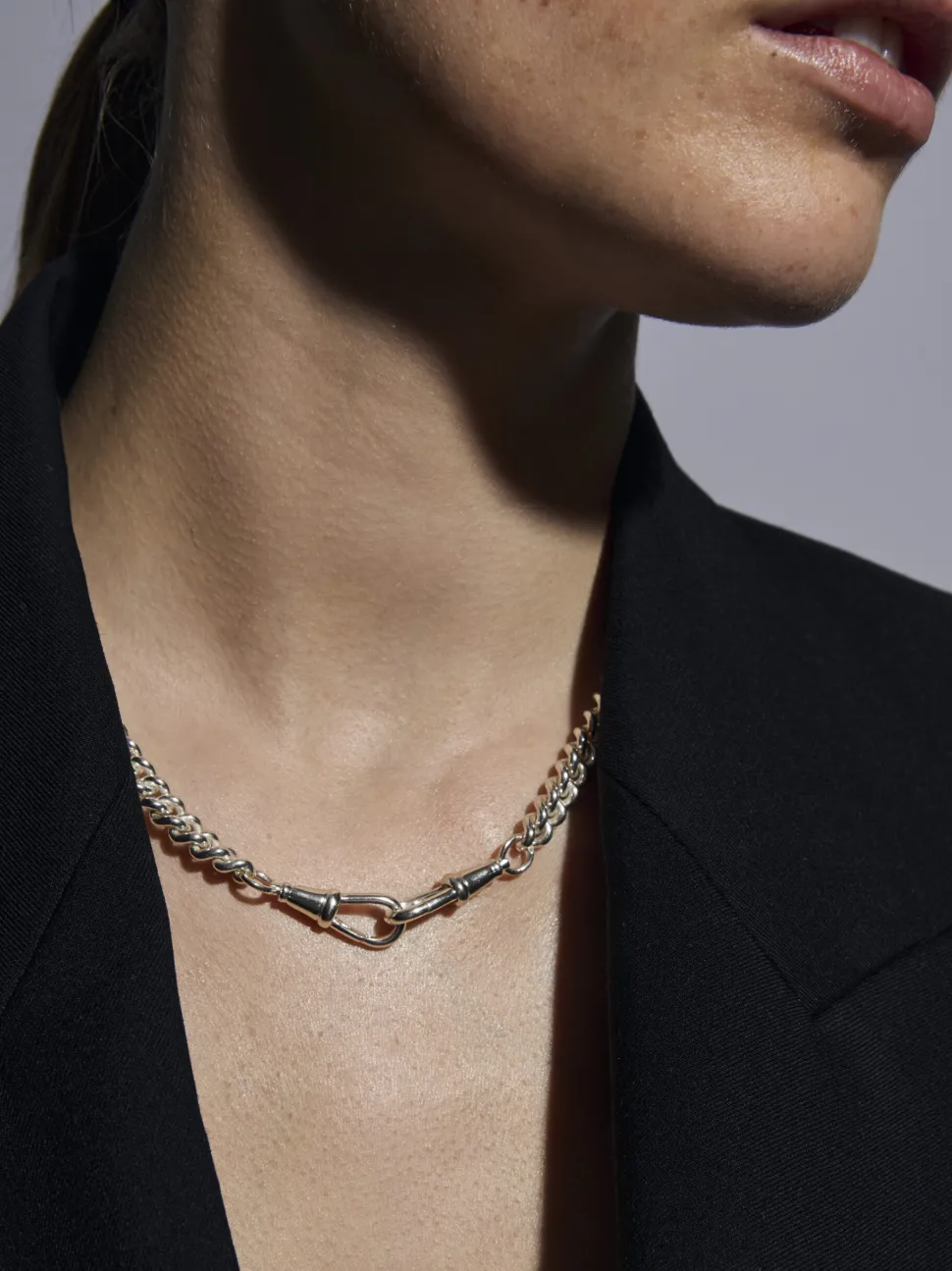 Slim Silver Curb Clipt Necklace